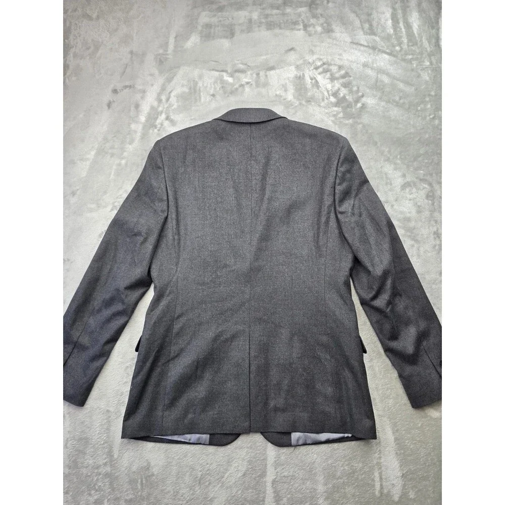 Express Men's Formal Gray Solid Blazer — Size 40R, 2-Button with Pockets.